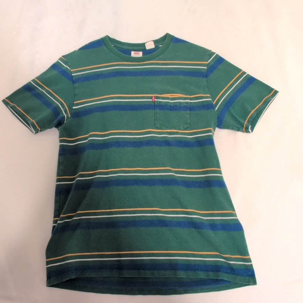 Levi's Green Striped Pocket‎ Tee - Men's Size S - Picture 2 of 8